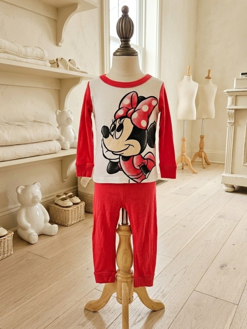 Disney Junior Minnie Mouse 3PC Pajama Set 18M Red Pink Cotton Preloved
